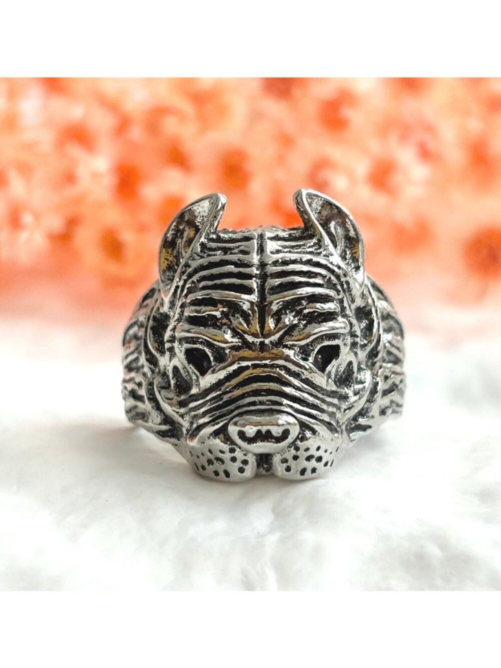 Bulldog Figural Silver Toned Chunky Unisex 90's Style Vintage Ring - sz 11